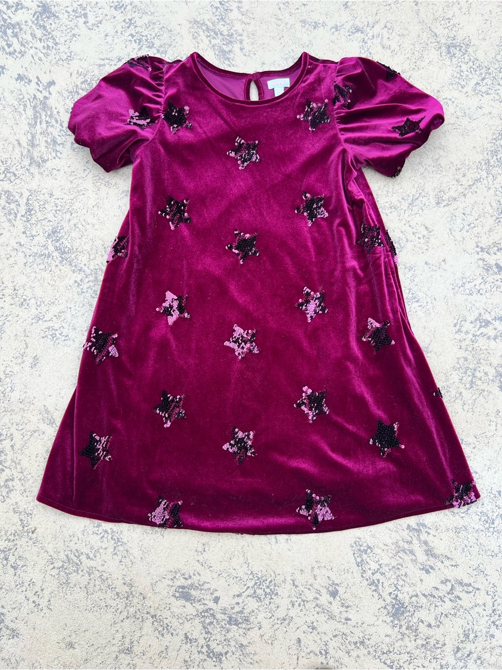 Cat & Jack Girls (XL) 14 Velvet Sequin Star Party Dress Burgundy Holiday